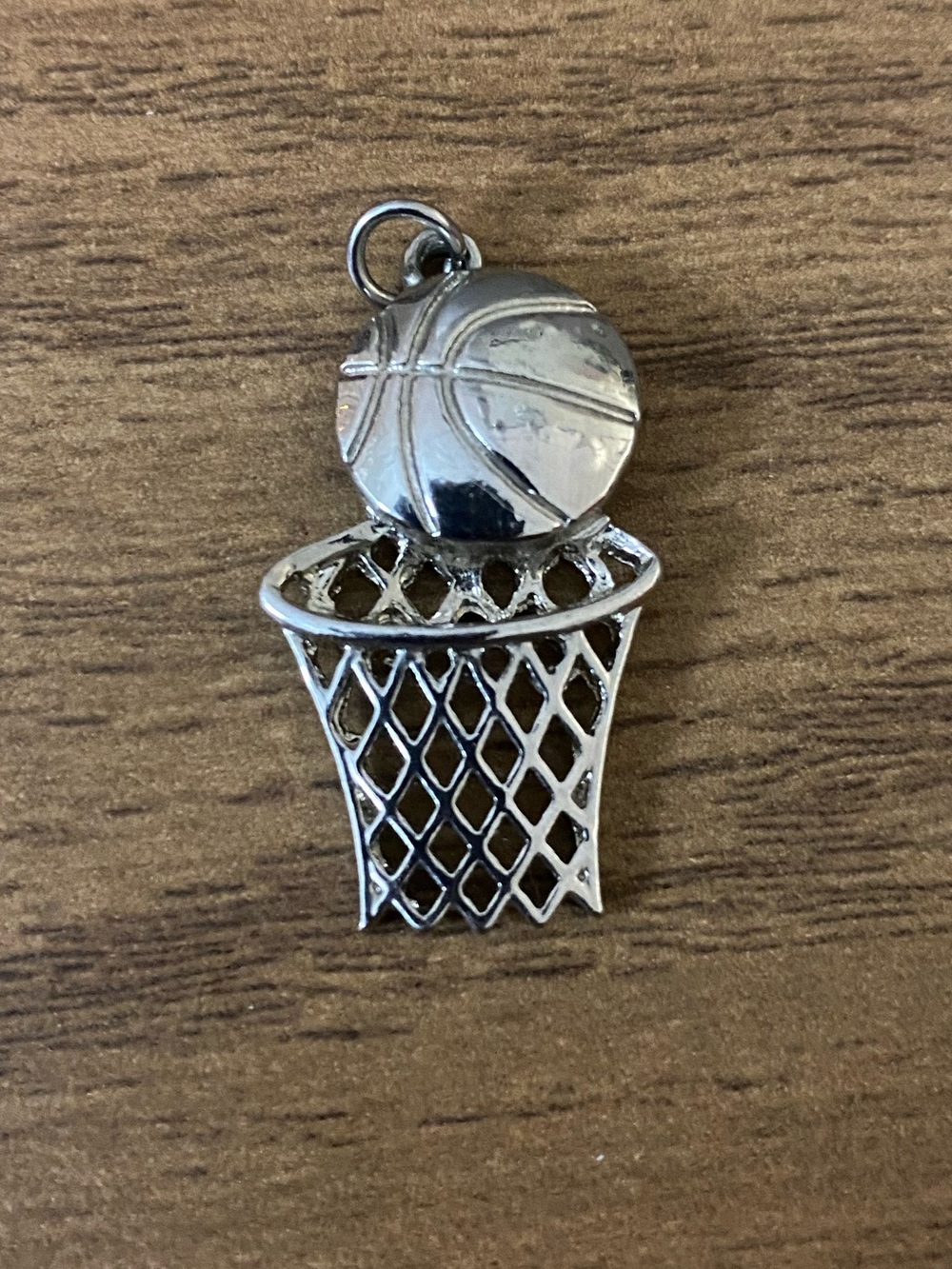 Basketball Hoop and Ball Silver Charm Pendant